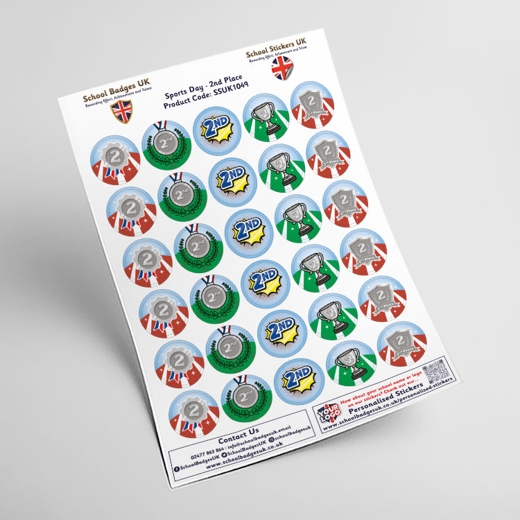 Sports Day 2nd Place Stickers by School Badges UK