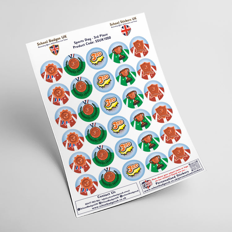 Sports Day 3rd Place Stickers by School Badges UK