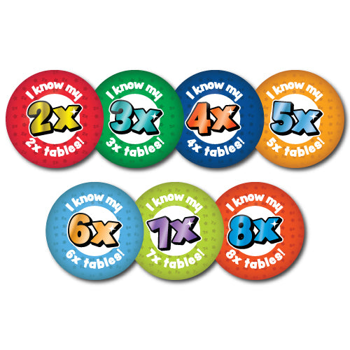 Times Tables 2-8x Stickers - School Badges UK