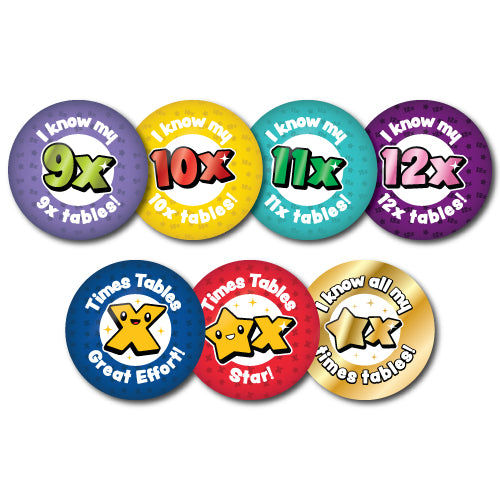 Times Tables 9-12x Stickers - School Badges UK