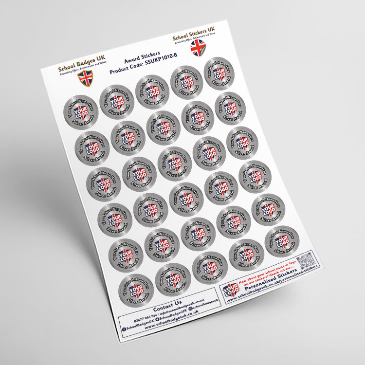 Personalised Silver Award Custom Logo Stickers by School Badges UK