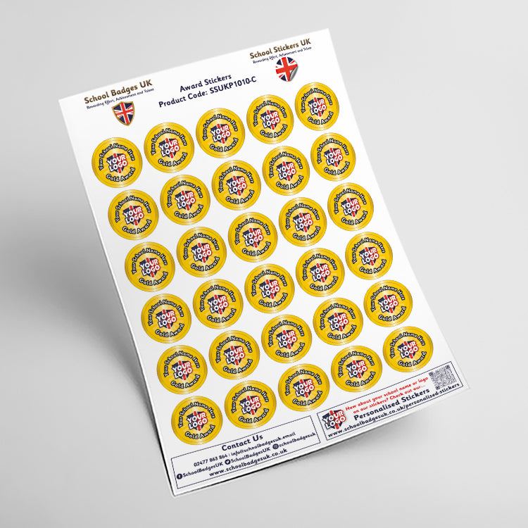 Personalised Gold Award Custom Logo Stickers by School Badges UK