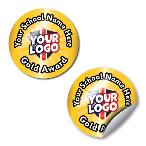 Personalised Gold Award Custom Logo Stickers by School Badges UK