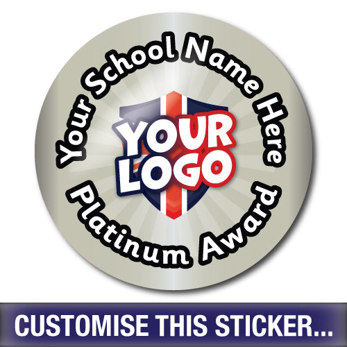 Personalised Platinum Award Custom Logo Stickers by School Badges UK