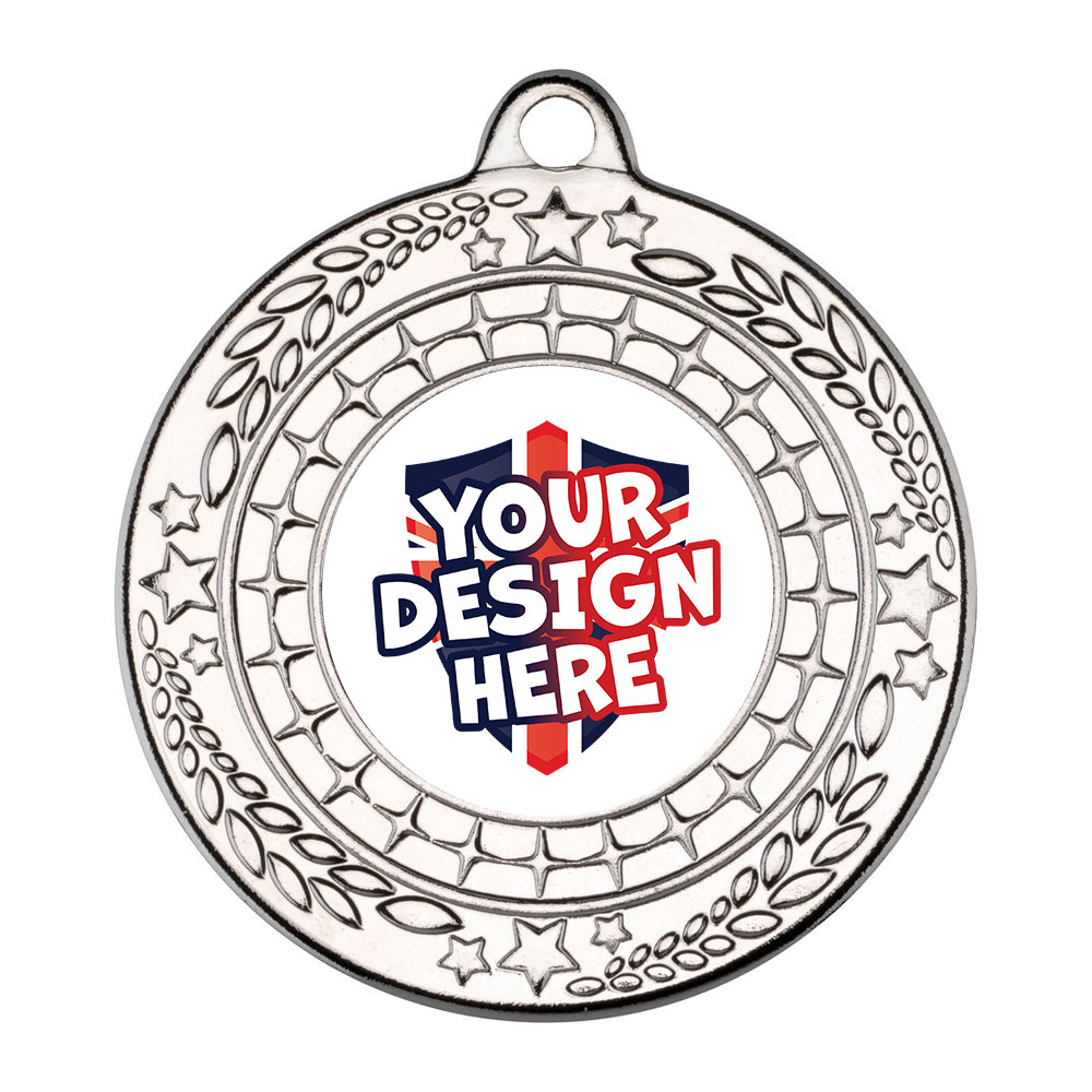 Custom Stars And Leaf Silver Medal