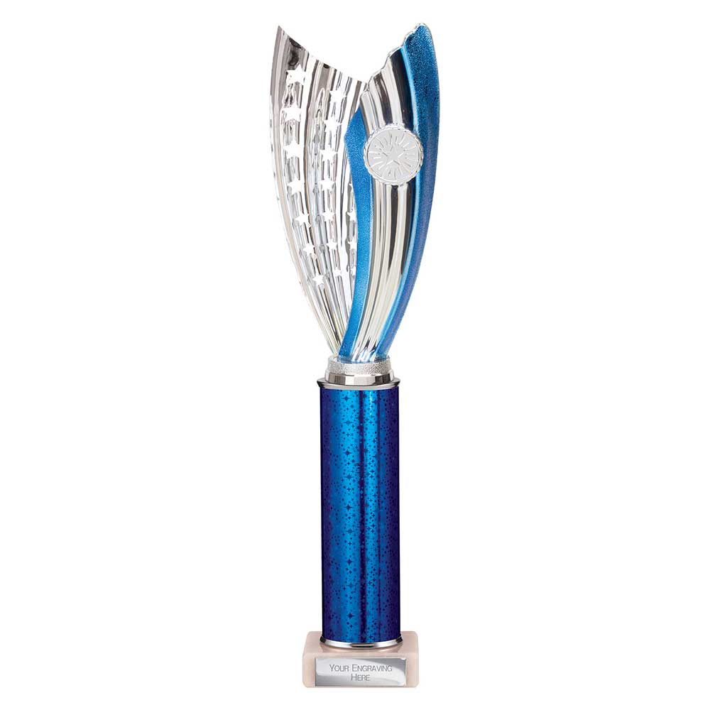 Glamstar Blue & Silver Tube Trophy – 390mm