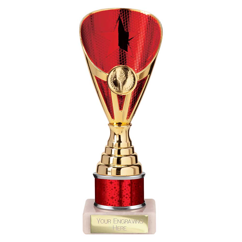 Rising Stars Red & Gold Tube Trophy – 205mm