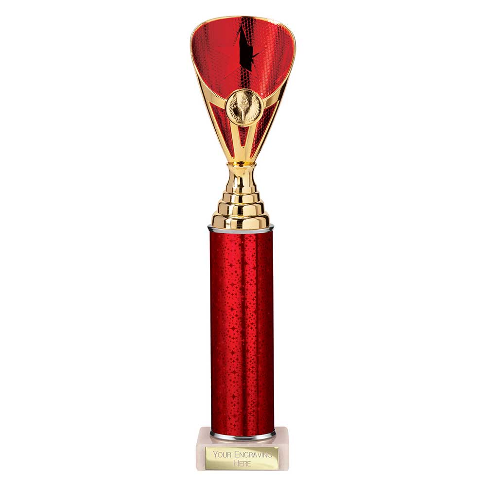 Rising Stars Red & Gold Tube Trophy – 330mm
