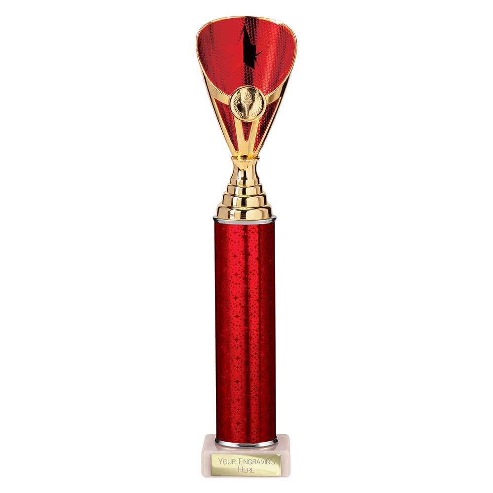 Rising Stars Red & Gold Tube Trophy – 355mm