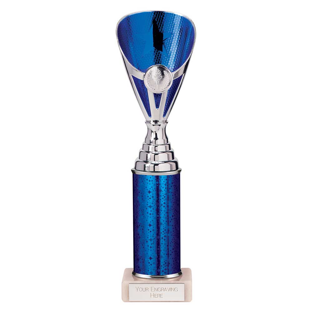 Rising Stars Blue & Silver Tube Trophy