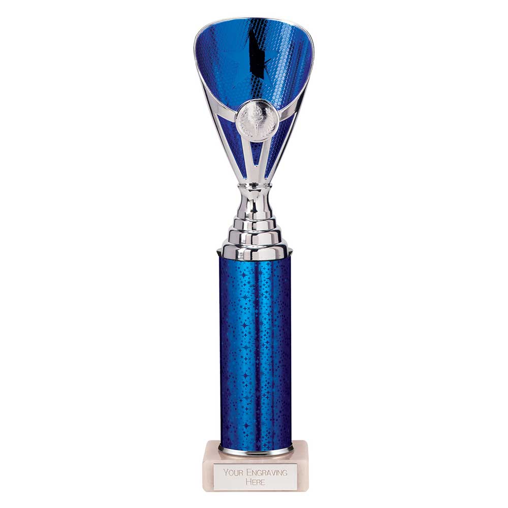 Rising Stars Blue & Silver Tube Trophy
