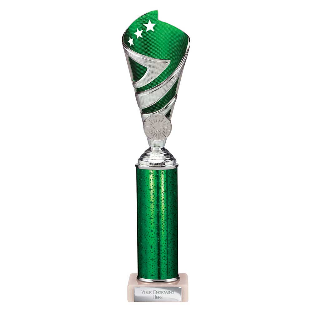 Hurricane Green & Silver Tube Trophy – 300mm