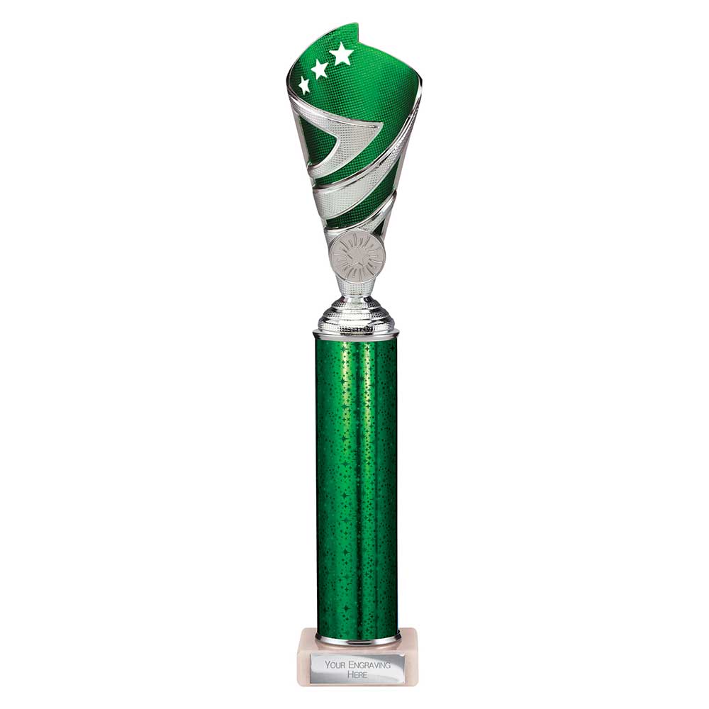 Hurricane Green & Silver Tube Trophy – 350mm