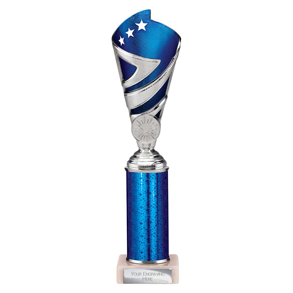 Hurricane Blue & Silver Tube Trophy – 275mm