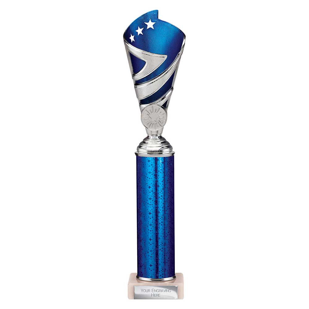 Hurricane Blue & Silver Tube Trophy – 325mm