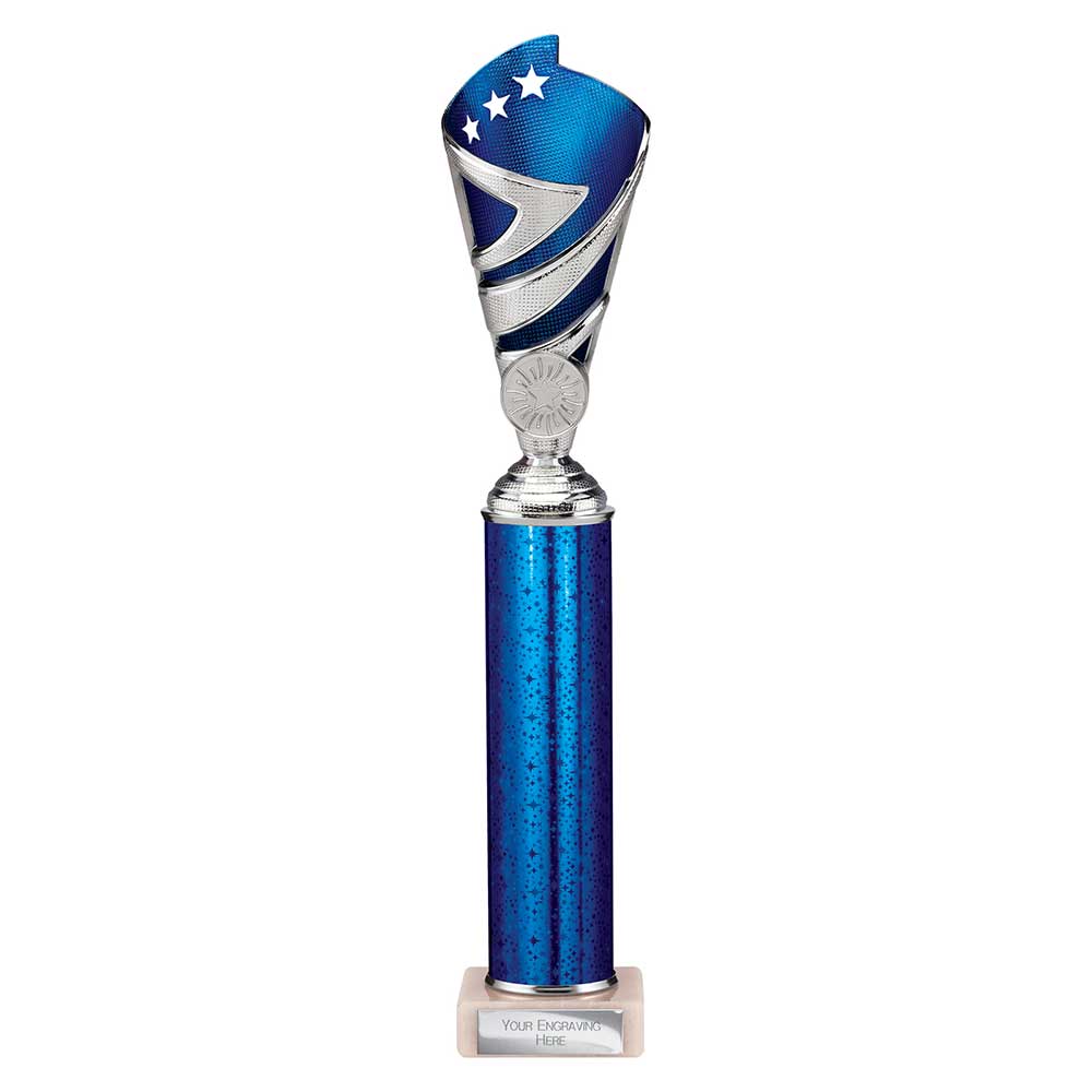 Hurricane Blue & Silver Tube Trophy – 350mm