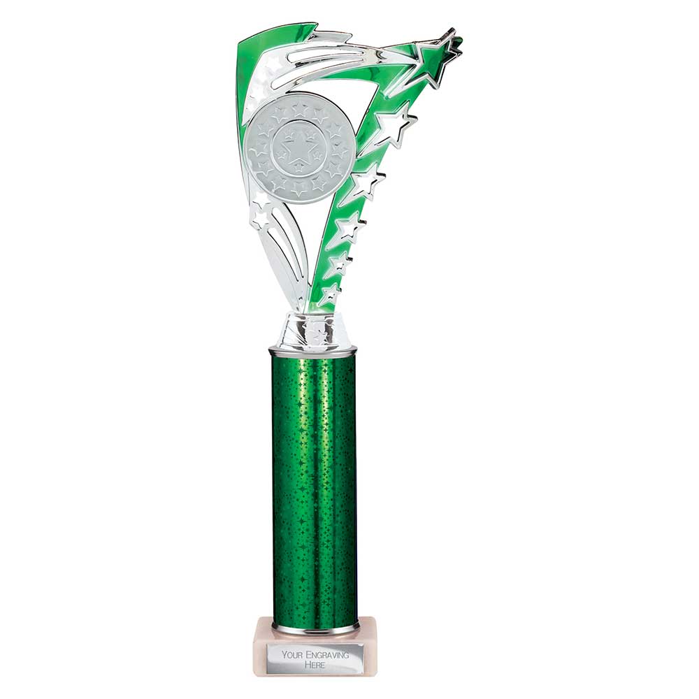 Frenzy Green & Silver Tube Trophy – 340mm