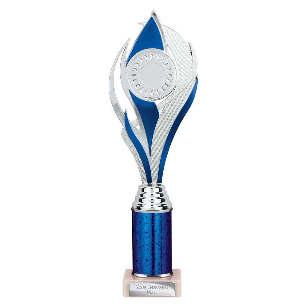 Volcano Blue & Silver Tube Trophy – 310mm