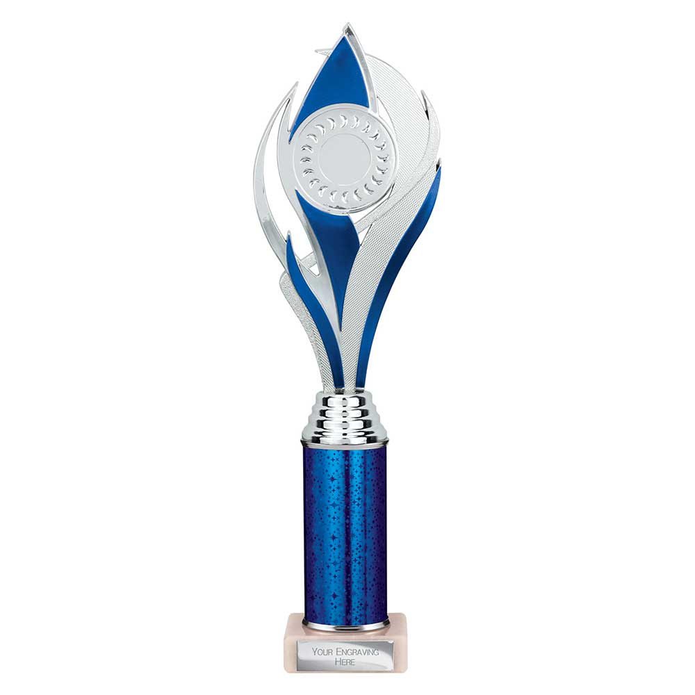 Volcano Blue & Silver Tube Trophy – 335mm