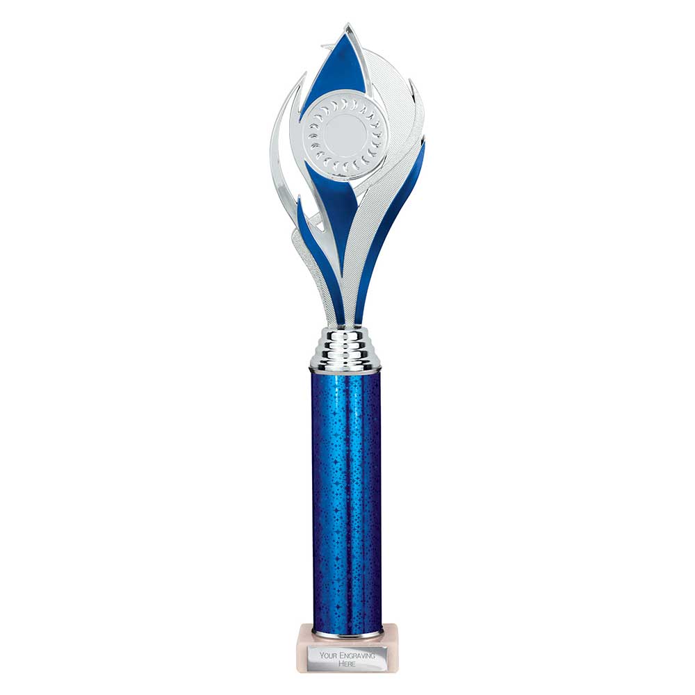 Volcano Blue & Silver Tube Trophy – 410mm