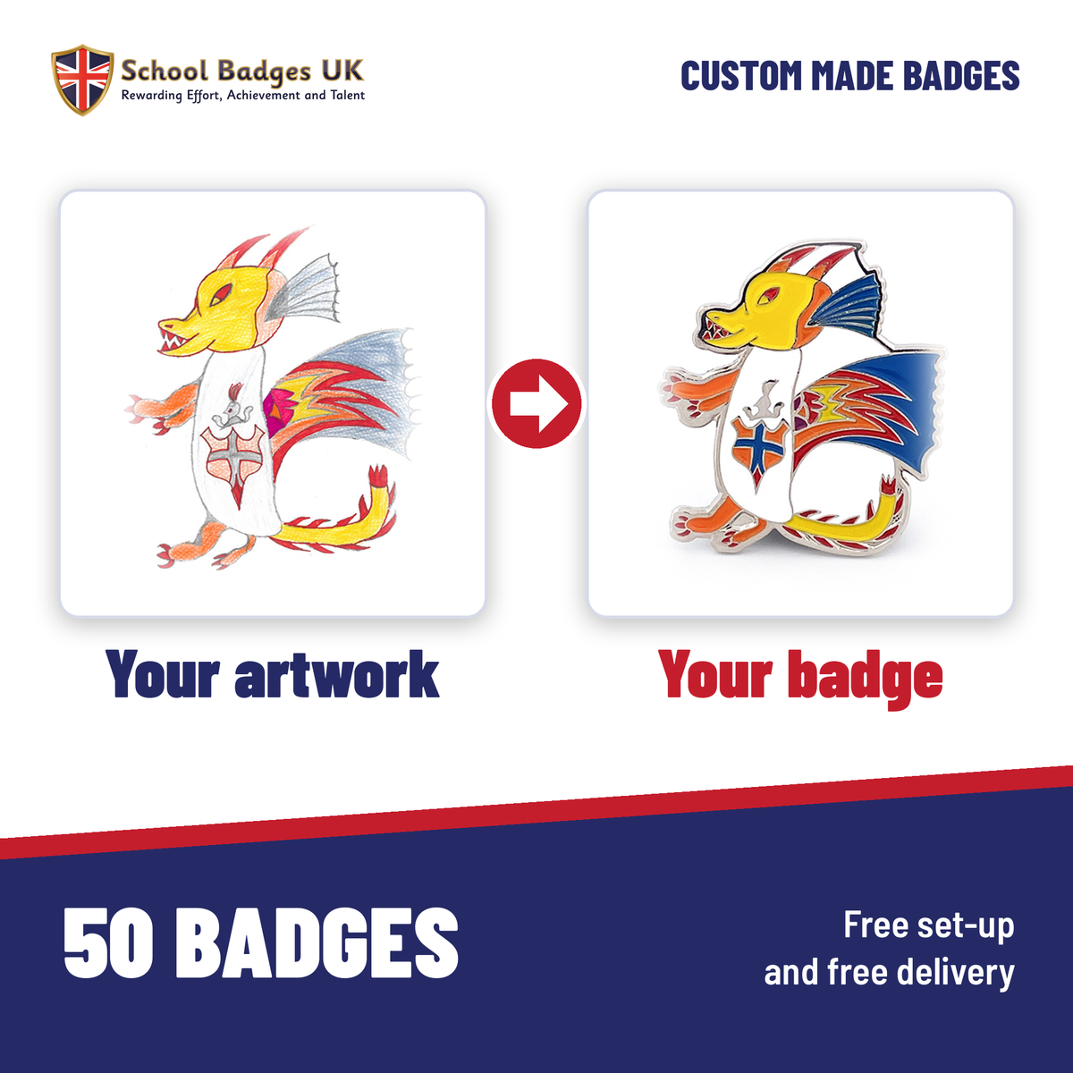 Your artwork turned into a custom school badge