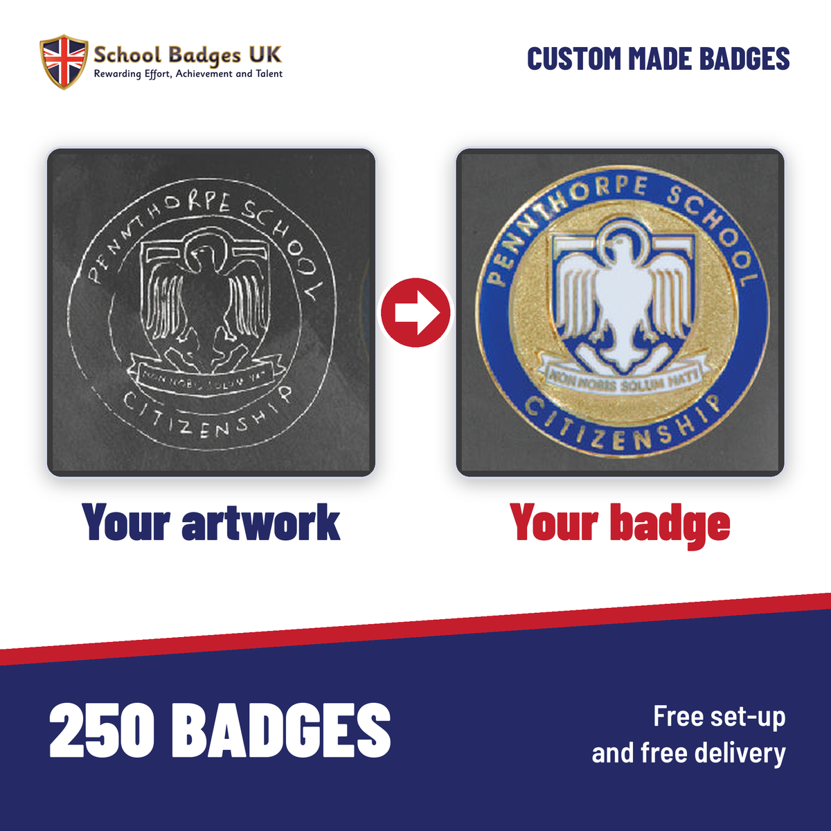 Your artwork turned into a custom school badge