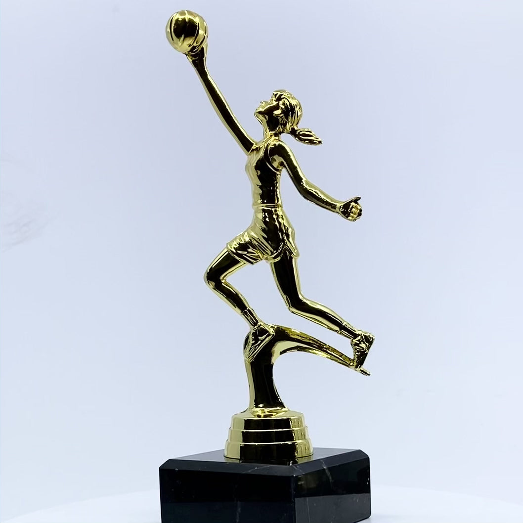Load video: Netball Trophy with Marble Base Video by School Badges UK