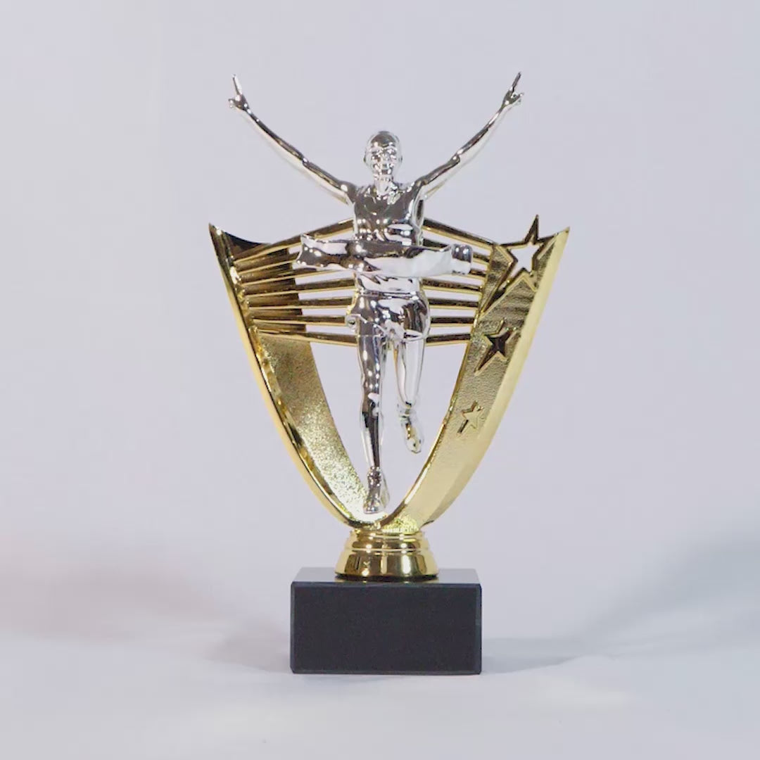 Load video: Running Silver &amp; Gold Trophy Video by School Badges UK