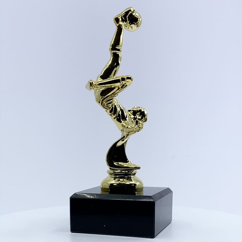 Bicycle Kick Football Trophy with Marble Base Video by School Badges UK