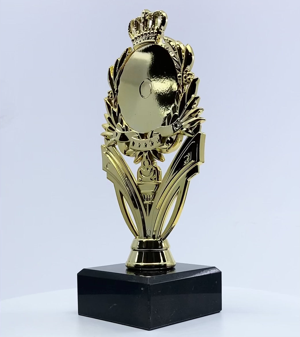 Load video: Personalised Crown Trophy with Marble Base Video by School Badges UK