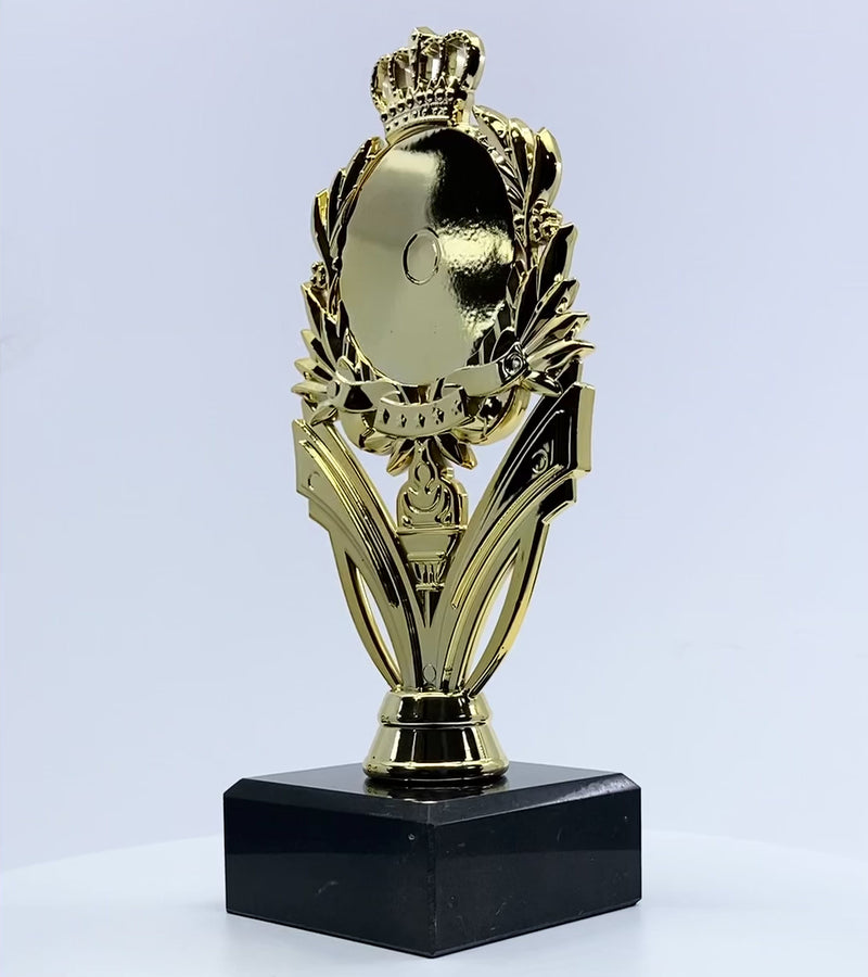 Personalised Crown Trophy with Marble Base Video by School Badges UK