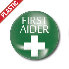 First Aider Small Plastic Button Badge by School Badges UK