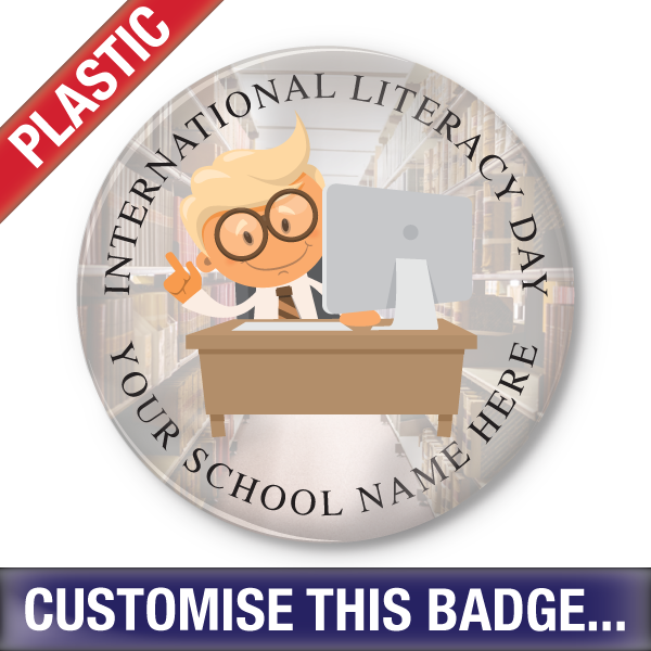 Personalised Plastic 'International Literacy Day - Digital World' Button Badge by School Badges UK