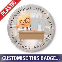 Personalised Plastic 'International Literacy Day - Digital World' Button Badge by School Badges UK
