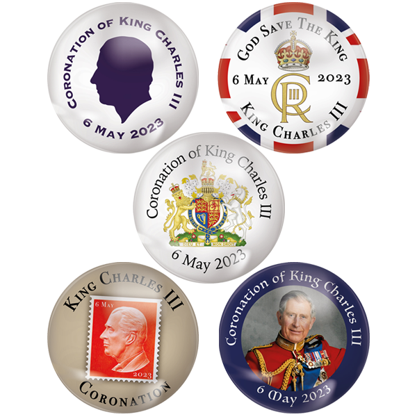 King Charles III Coronation Plastic Button Badges (Pack of 25)